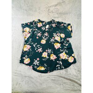 Maurice blouse Women's XXL green floral criss cross V-neck top NWT